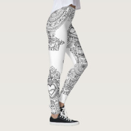 Leggings Polainas del árbol de los cráneos de los Doodles