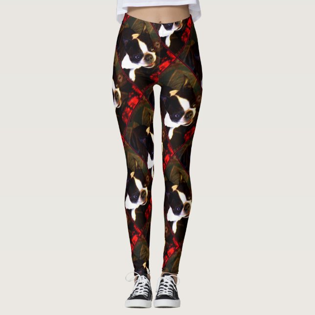 Leggings Polainas del arte del perro de Boston Terrier (Anverso)