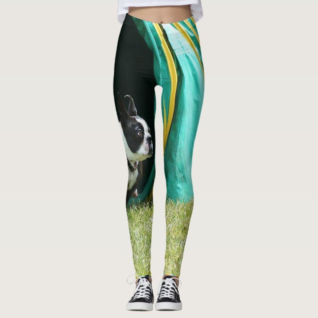 Leggings Polainas del arte del perro de Boston Terrier de (Anverso)