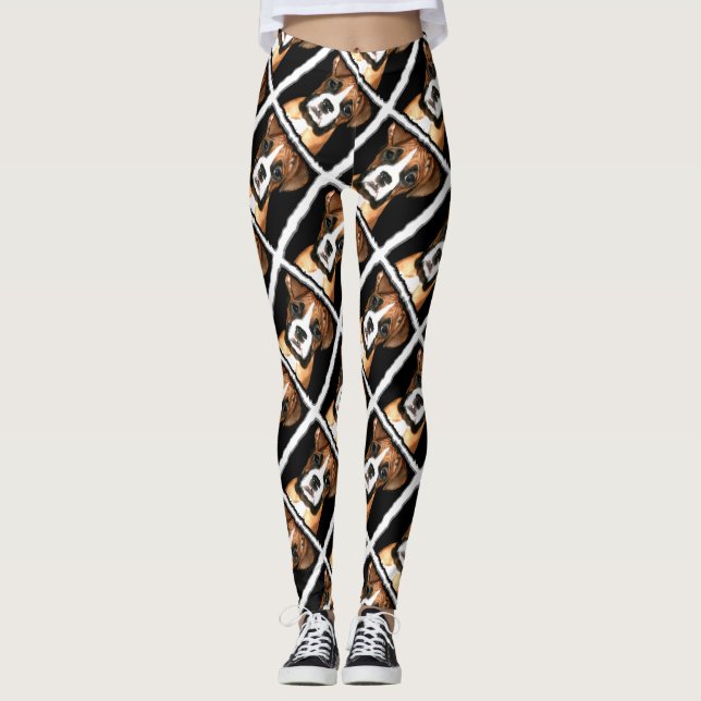Leggings Polainas del arte del perro del boxeador (Anverso)