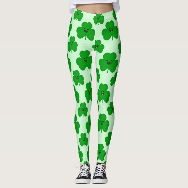 Leggings Polainas del día de St Patrick lindo del trébol (Anverso)