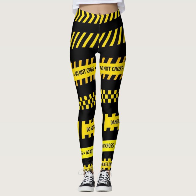 Leggings Polainas del diseño de la cinta de la precaución (Anverso)