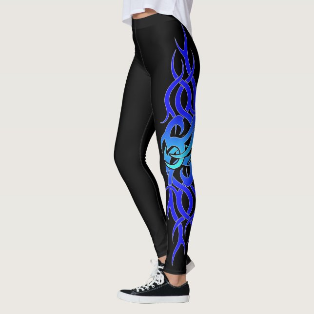 Leggings Polainas del efecto del tatuaje de la "llama azul" (Izquierda)