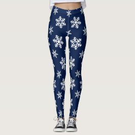 Leggings Polainas del invierno, copos de nieve blancos en