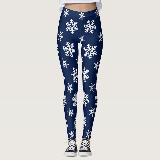 Leggings Polainas del invierno, copos de nieve blancos en (Anverso)
