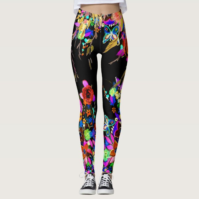 Leggings Polainas del jardín de la mariposa de Boho (Anverso)