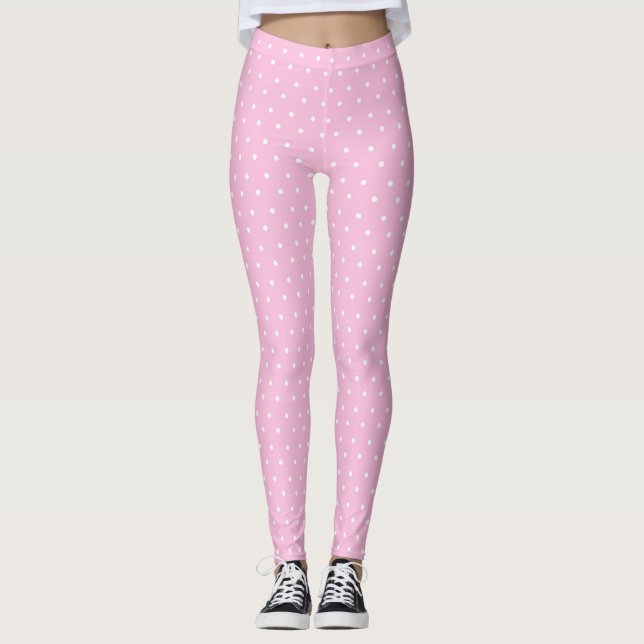 Leggings Polainas del lunar de las mujeres rosadas (Anverso)
