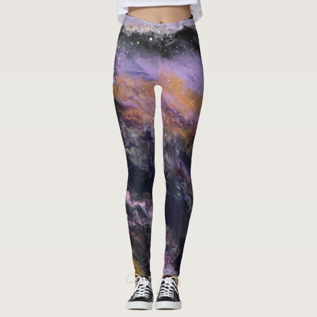 Leggings Polainas del negro, de la lavanda y del melocotón (Anverso)