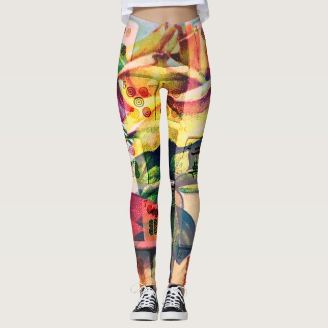 Leggings Polainas del rosa amarillo del Mah Jongg (Anverso)