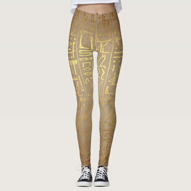 Leggings Polainas egipcias de los Hieroglyphics del oro del (Anverso)