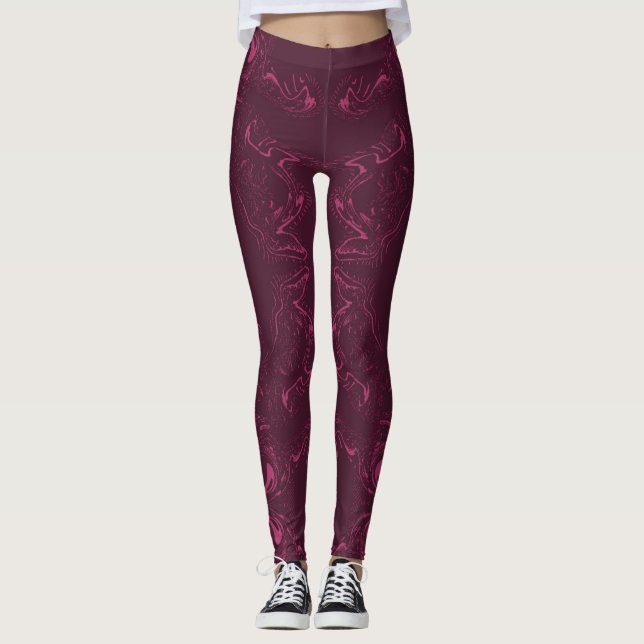 Leggings Polainas - el rosa y Borgoña remolinaron modelo (Anverso)