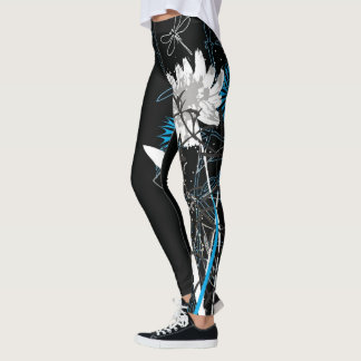 Leggings Polainas florales blancas y azules