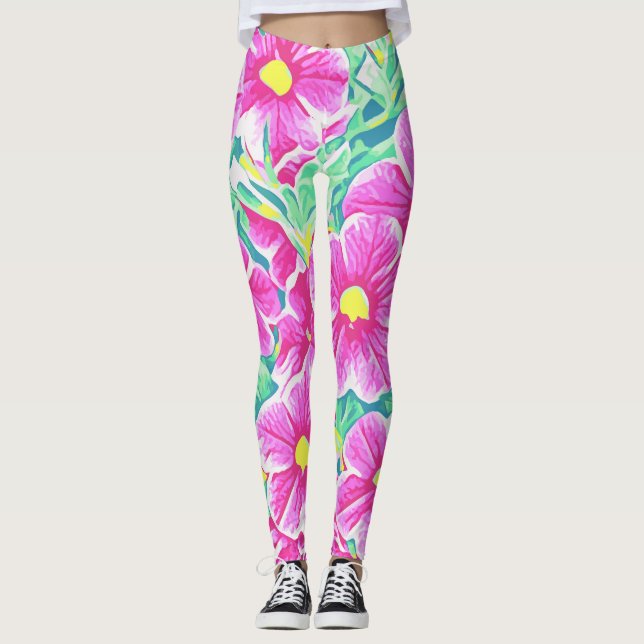 Leggings Polainas florales blancas y verdes amarillas (Anverso)