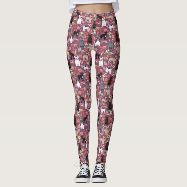 Leggings Polainas florales de Frenchie - bulldog francés (Anverso)