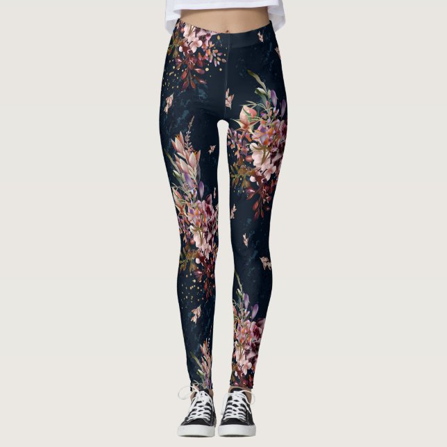 Leggings Polainas florales de la marina de guerra de las