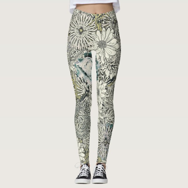 Leggings Polainas florales ilustradas (Anverso)