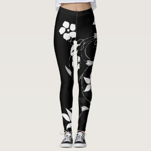 Leggings Polainas florales negras y blancas