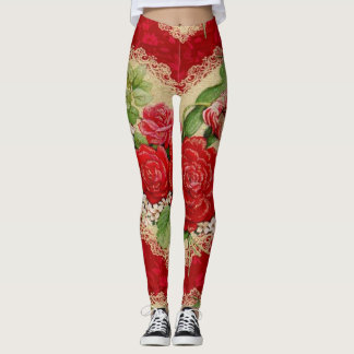 Leggings Polainas florales románticas del el día de San