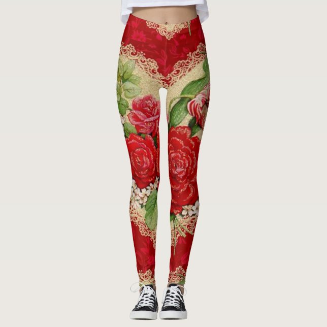 Leggings Polainas florales románticas del el día de San (Anverso)
