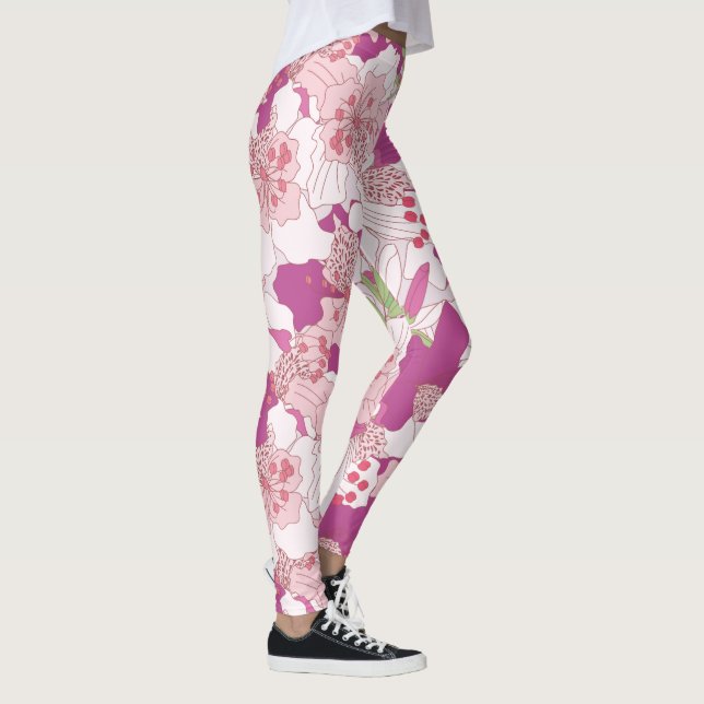 Leggings Polainas florales rosadas del rododendro (Derecha)