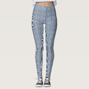 Leggings Polainas griegas azules y blancas de la impresión