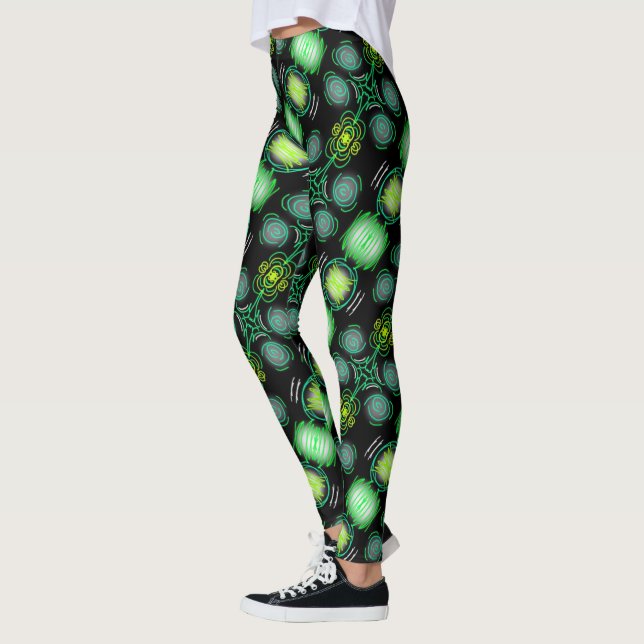 Leggings Polainas Jimette Diseño verde sobre negro (Izquierda)