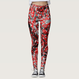 Leggings Polainas líquidas abstractas rojas y negras de