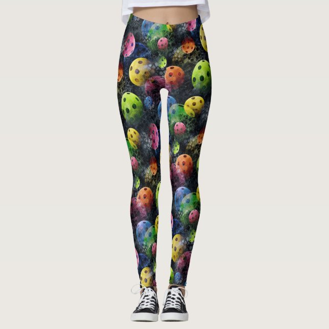 Leggings Polainas multicoloras de Pickleballs (Anverso)