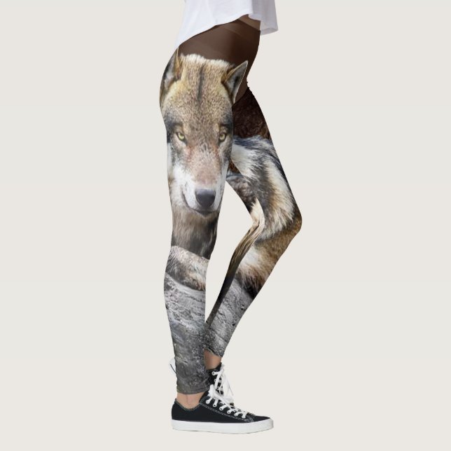 Leggings Polainas nativas de la foto del lobo (Derecha)