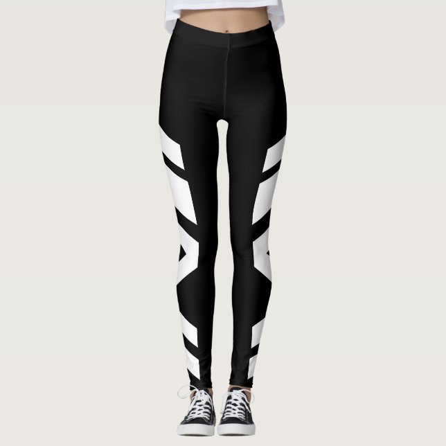 Leggings Polainas negras/blancas de la banda lateral (Anverso)