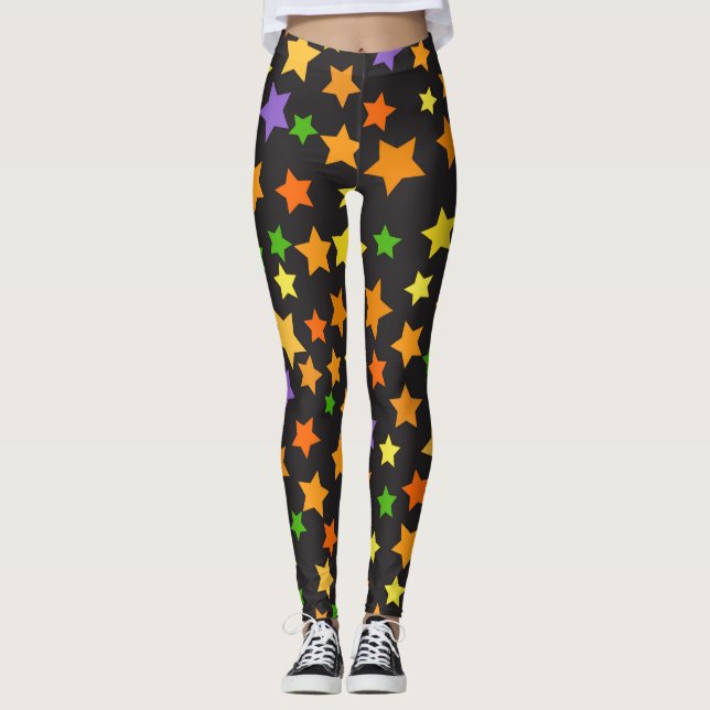 Leggings Polainas negras de Halloween de las estrellas del (Anverso)