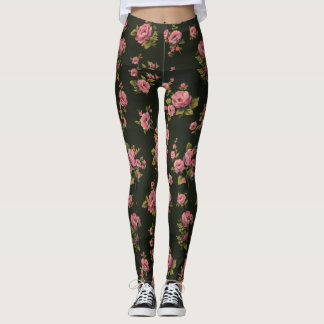 Leggings Polainas negras de la impresión floral