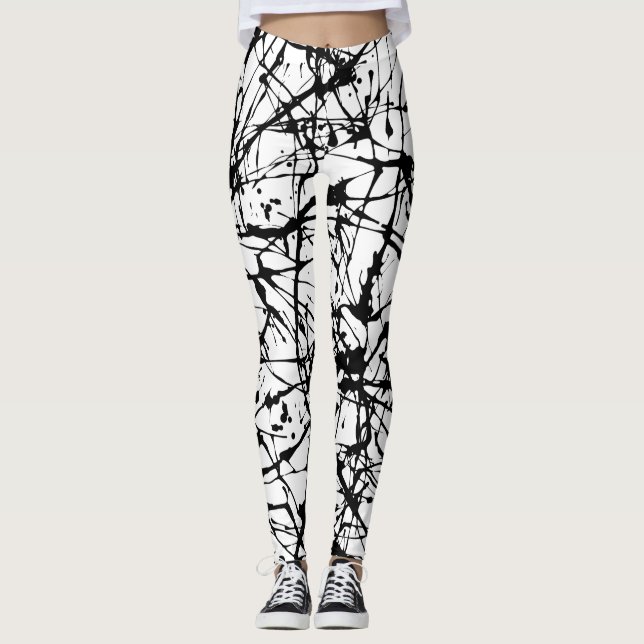 Leggings Polainas negras de la salpicadura de la pintura (Anverso)