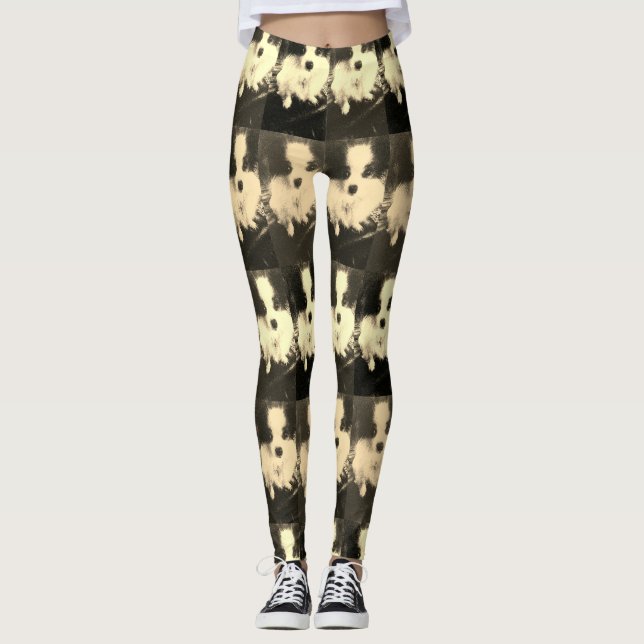 Leggings Polainas negras y blancas del diseñador del perro (Anverso)