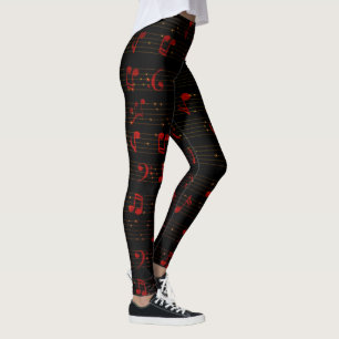 Leggings Polainas negras y rojas de las notas musicales