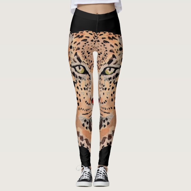 Leggings Polainas pintadas a mano del estampado leopardo (Anverso)