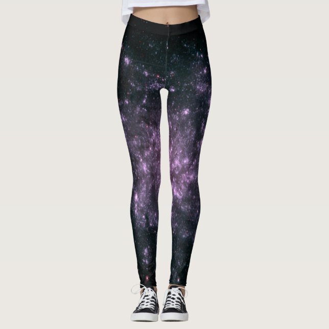 Leggings Polainas púrpuras de la impresión de la galaxia (Anverso)