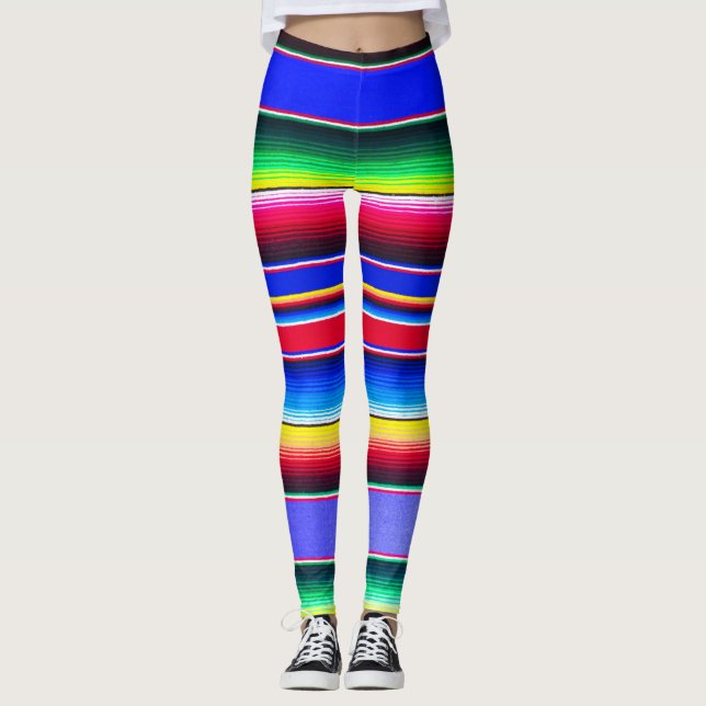 Leggings Polainas rayadas azules brillantes de Serape (Anverso)