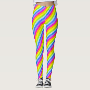 Leggings Polainas rayadas del arco iris rosado brillante