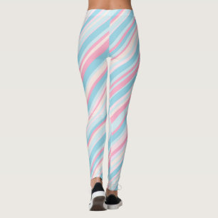 Leggings Polainas rayadas del caramelo rosado y azul claro