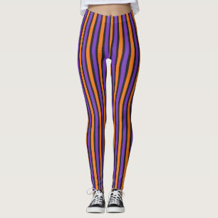 Leggings Polainas rayadas negras anaranjadas púrpuras de