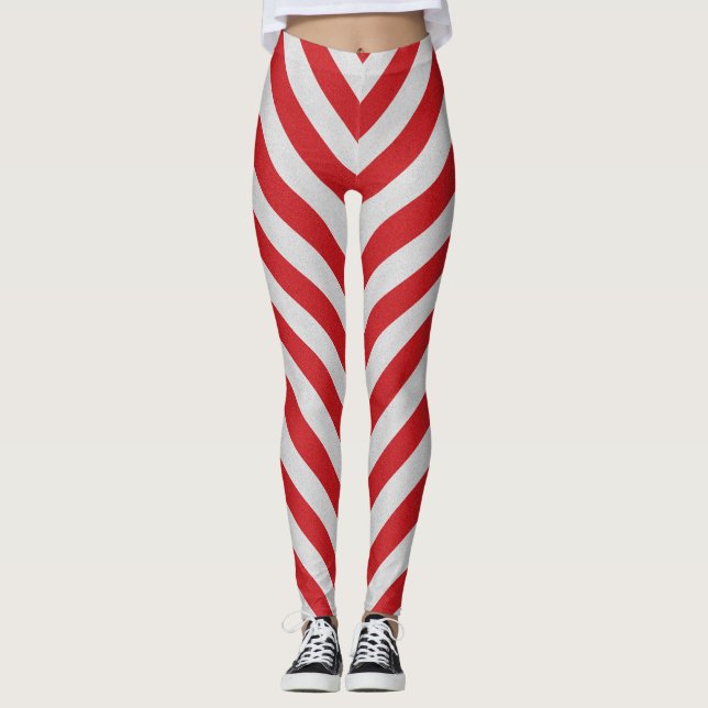 Leggings Polainas rayadas rojas y blancas del bastón de (Anverso)