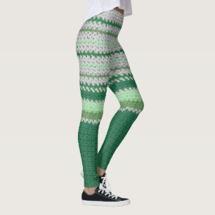 Leggings Polainas - rayas del ganchillo en verde