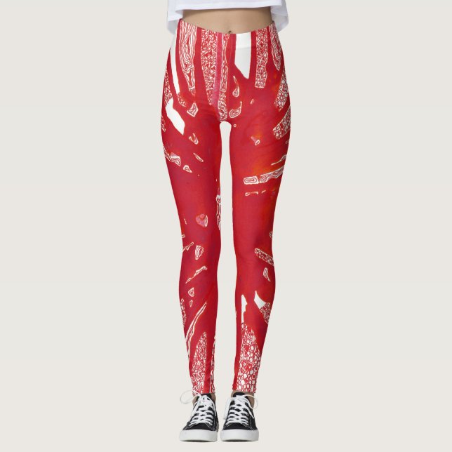 Leggings Polainas rojas de la mandala (Anverso)