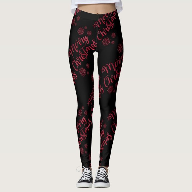 Leggings Polainas rojas del negro del purpurina de las (Anverso)