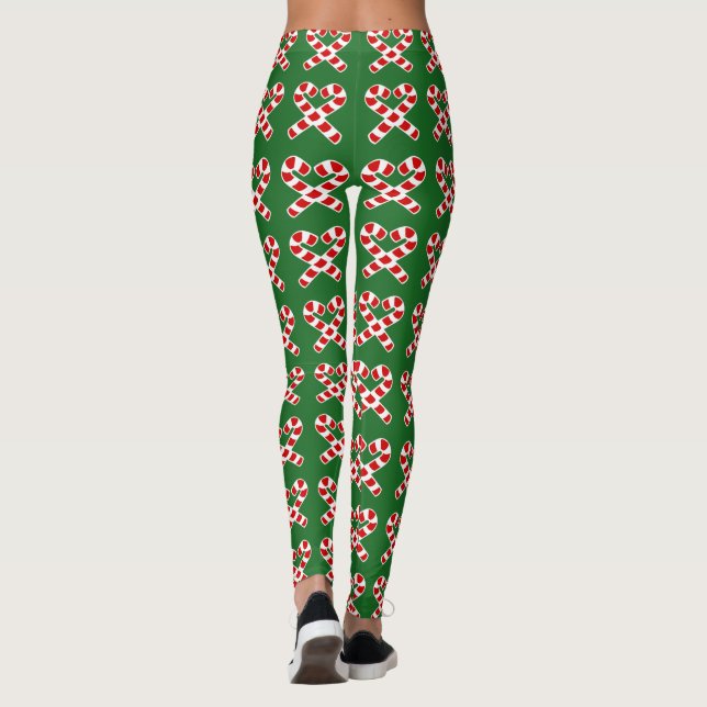 Leggings Polainas rojas y verdes divertidas del candycane (Reverso)