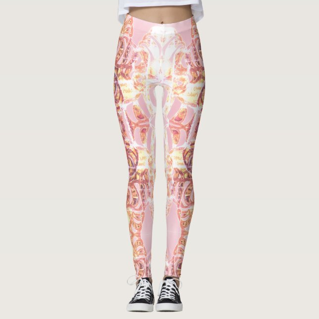 Leggings Polainas rosa y impresión anaranjada del diseñador (Anverso)