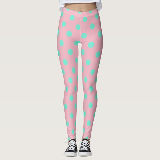 Leggings Polainas rosadas con los lunares verde azulados (Anverso)