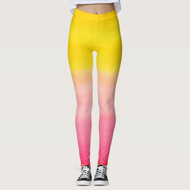 Leggings Polainas rosadas de la acuarela de Ombre y (Anverso)
