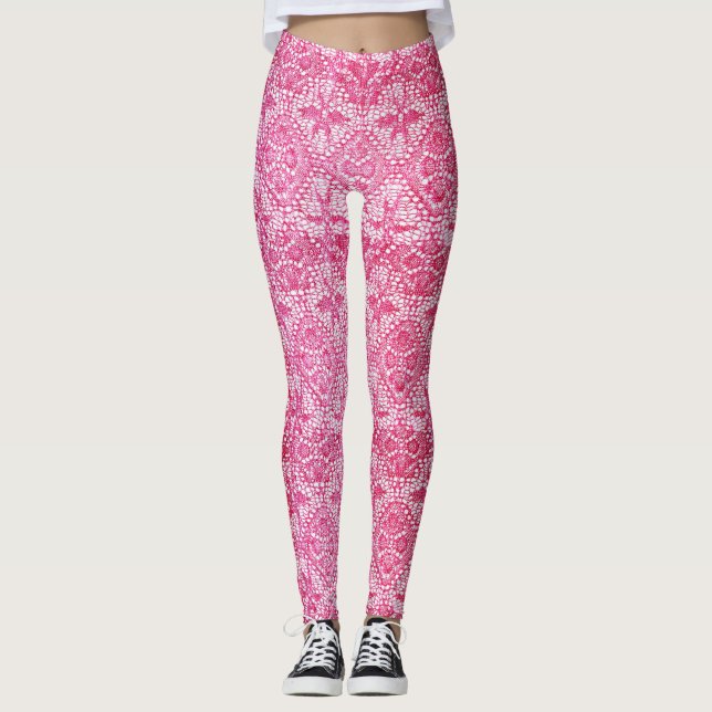 Leggings Polainas rosadas de lujo del cordón (Anverso)